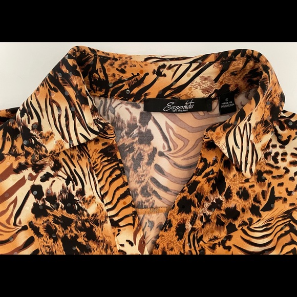 Essentials by Milano Womens Animal Print Top Clear Sequins Size Small - Picture 14 of 14